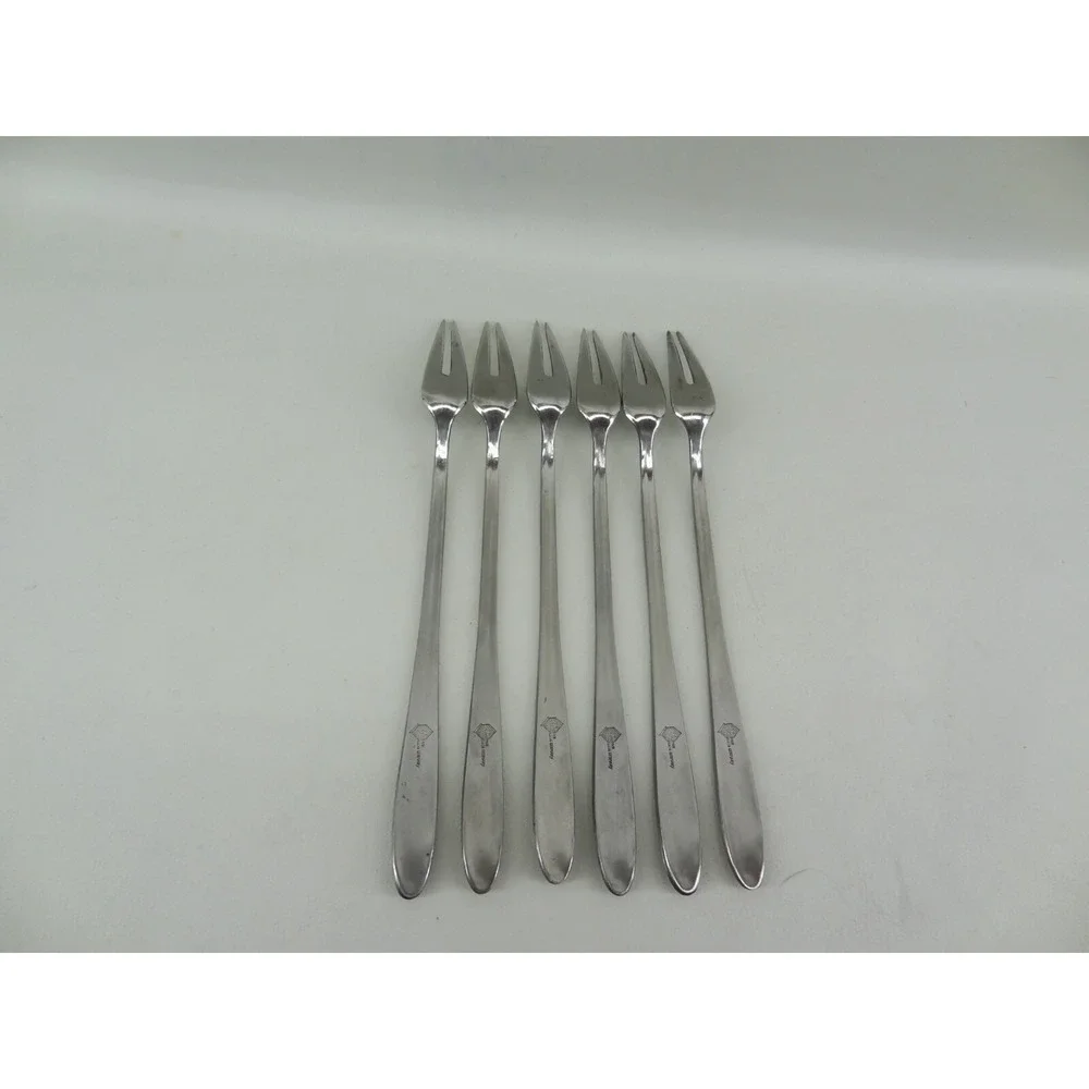 6 Mid‎ Century Modern Elegance Stainless Germany 2 Prong Fork Starburst Flatware